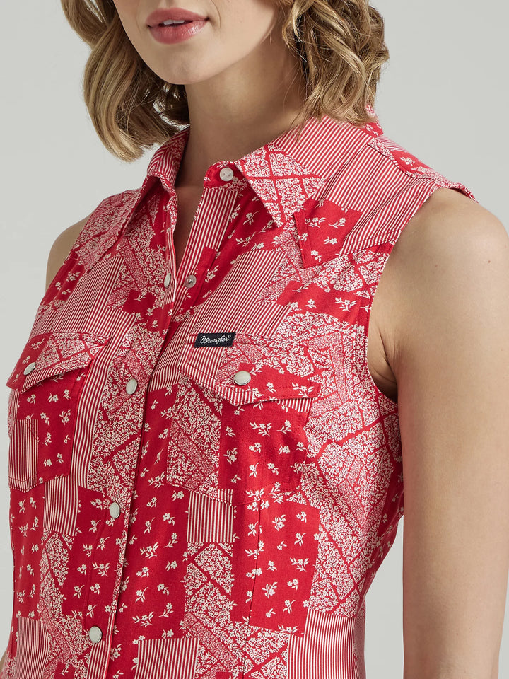 Wrangler - Women's Sleeveless Western Red Snap top