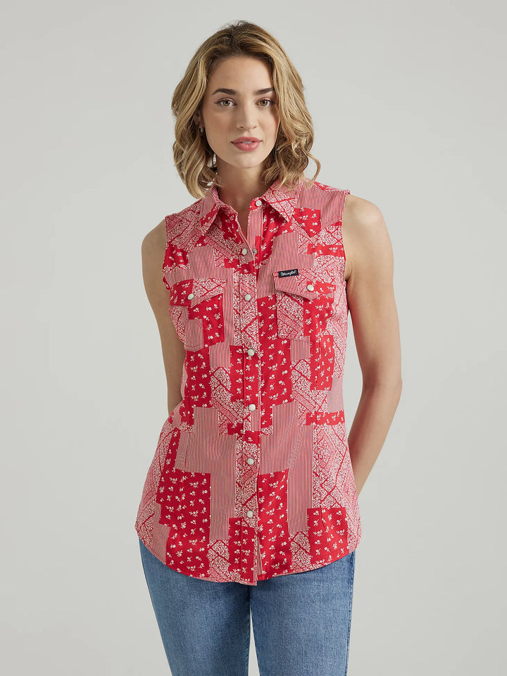 Wrangler - Women's Sleeveless Western Red Snap top