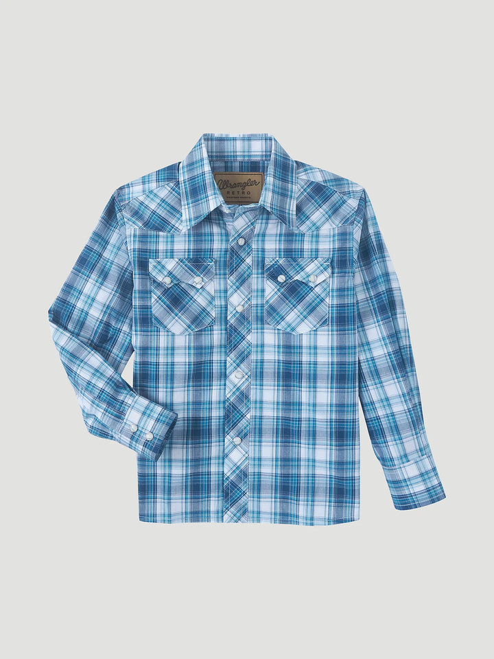 Wrangler - Boy's Retro Long Sleeve Blue Plaid