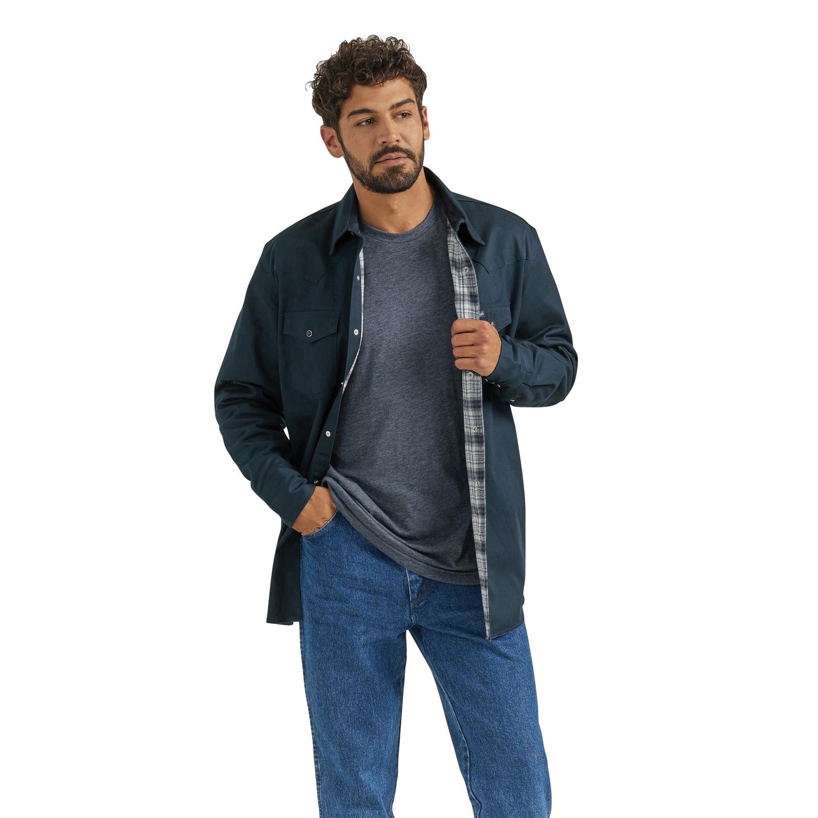 Wrangler - Men's Jacket Flannel Lined Long Sleeve Workshirt - Classic Fit - Black