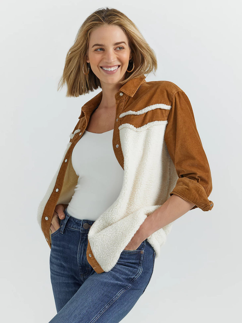 Wrangler - Women's Shirt Jacket Corduroy Yoke Sherpa