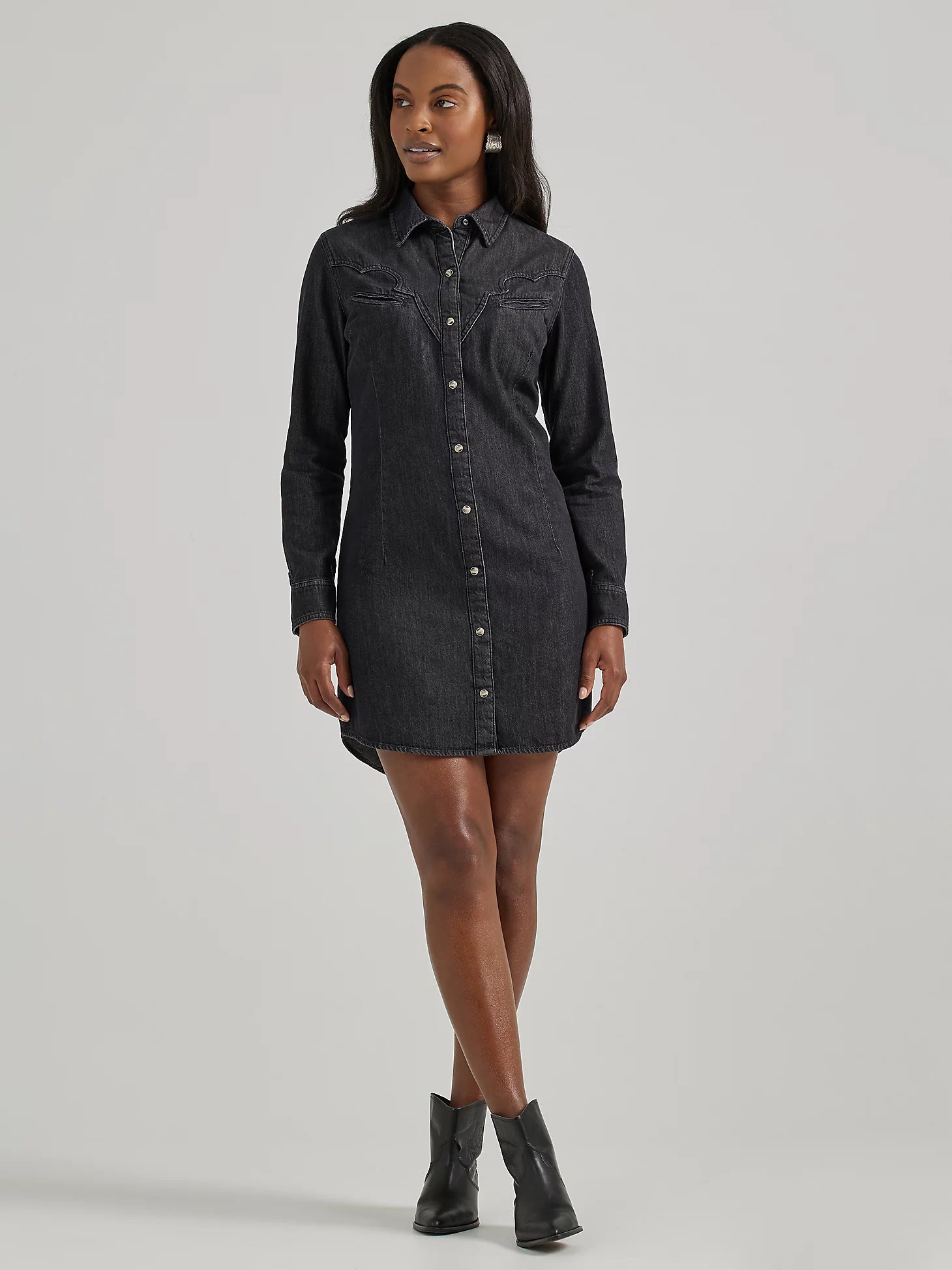 Wrangler - Women's Shirt Dress Scallop Yoke Denim Western Snap