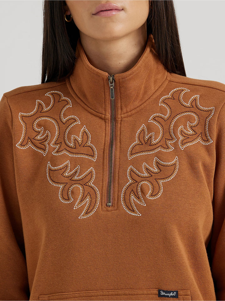 Wrangler - Women's 1/4 Zip Western Stitch Yoke Sweatshirt