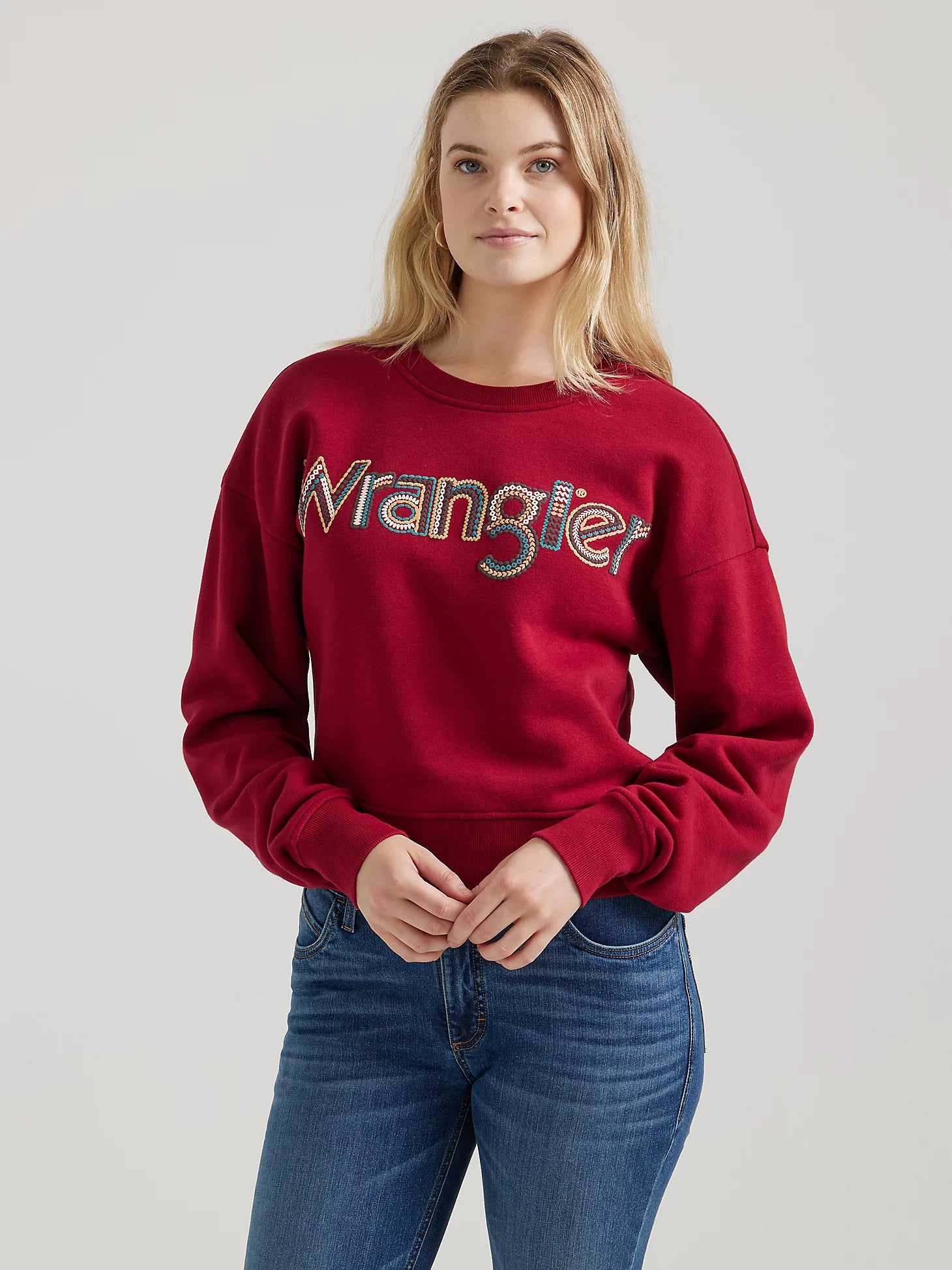Wrangler - Women's Crewneck Crochet Print Logo Sweatshirt