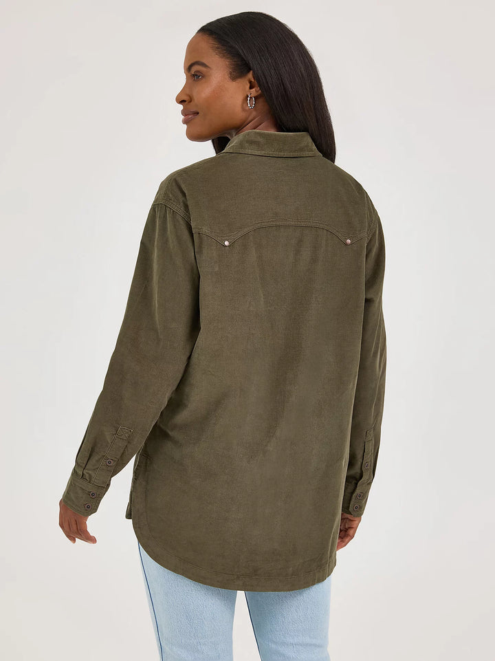 Wrangler - Women's Retro Punchy Boyfriend Cord Shirt - Olive