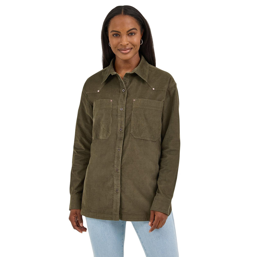 Wrangler - Women's Retro Punchy Boyfriend Cord Shirt - Olive