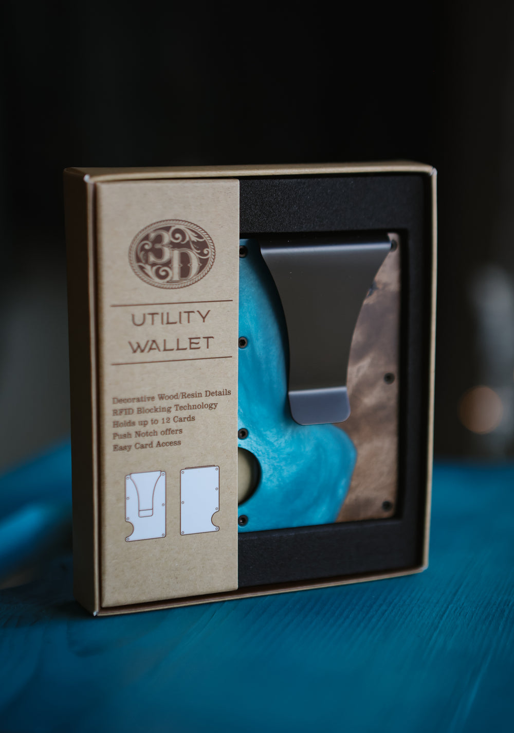 Wallet 3D - Mens Smart Wallet Wood Resin Blue