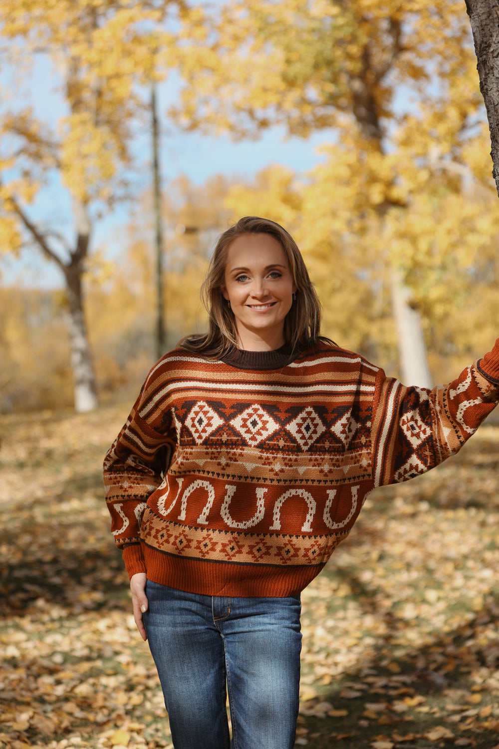 Wrangler - Women's Sweater Burgundy/Brown Punchy Crew (XL Only)