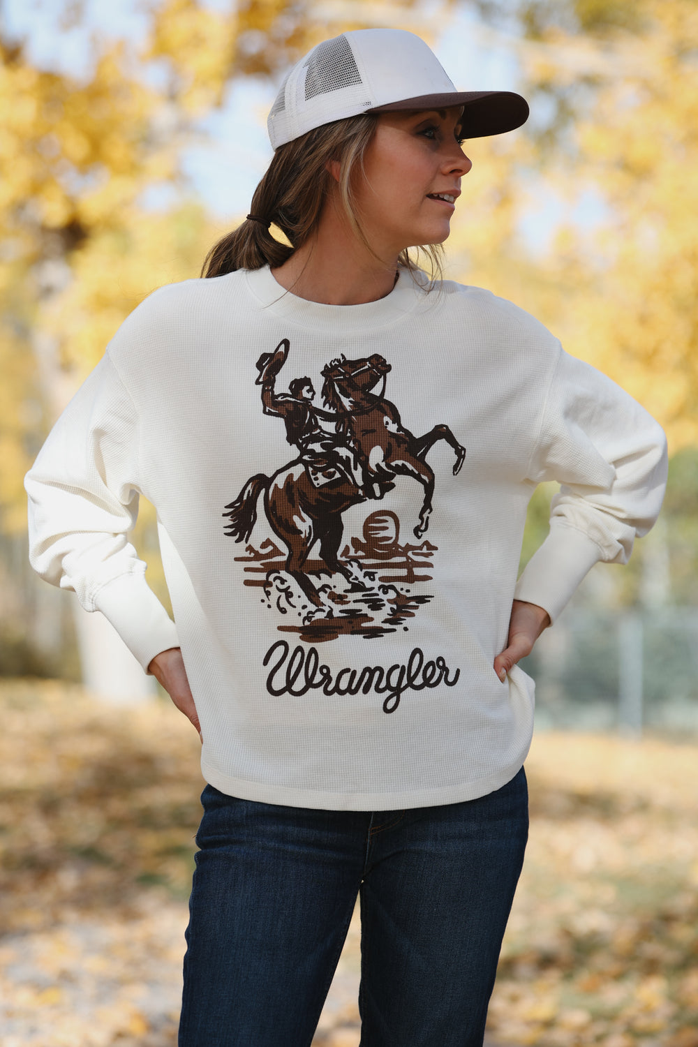 Wrangler - Women's Shirt Bucking Cowboy Waffle Thermal