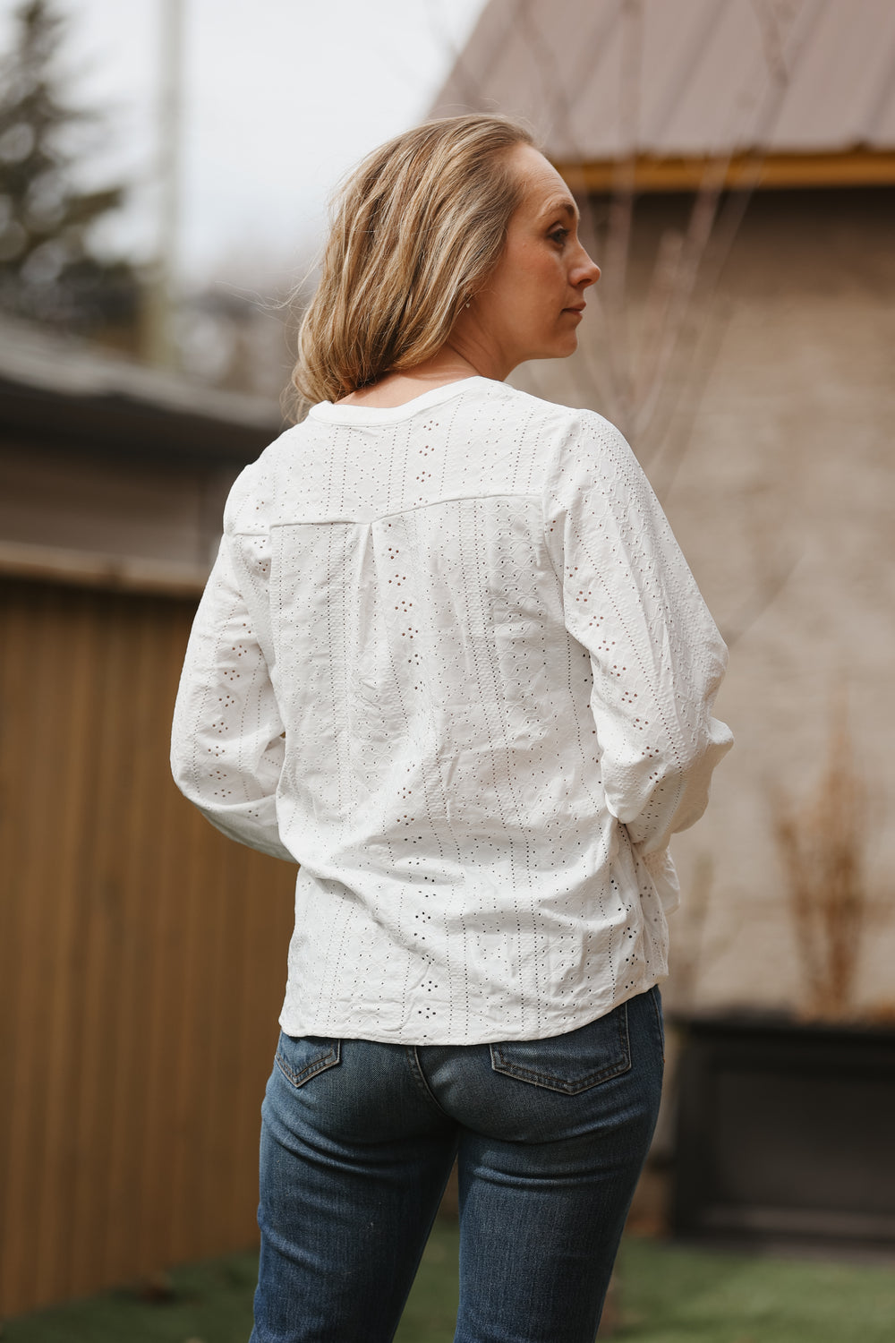 White Textured Loose Blouse