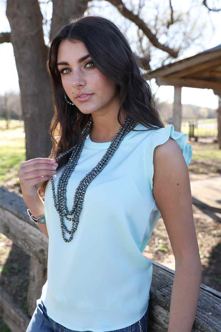 Cinch - Women's Matte Satin Short Sleeve Blouse w/ Ruffle Sleeves