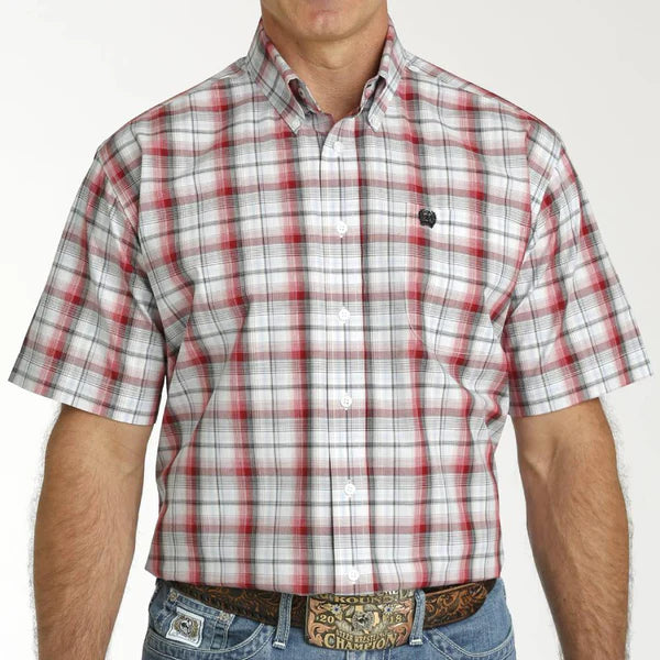 Cinch - Men's Short Sleeve Button-Down Red Plaid