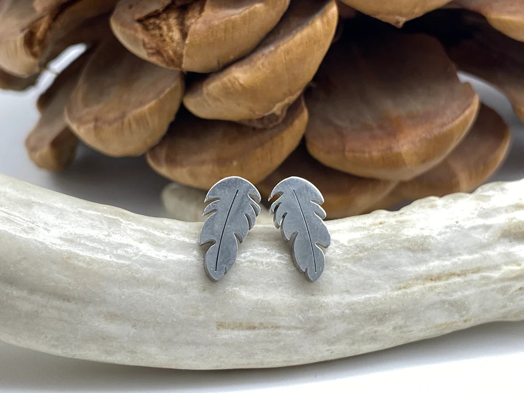 Flint & Feather - Tiny Feather Stud Earrings