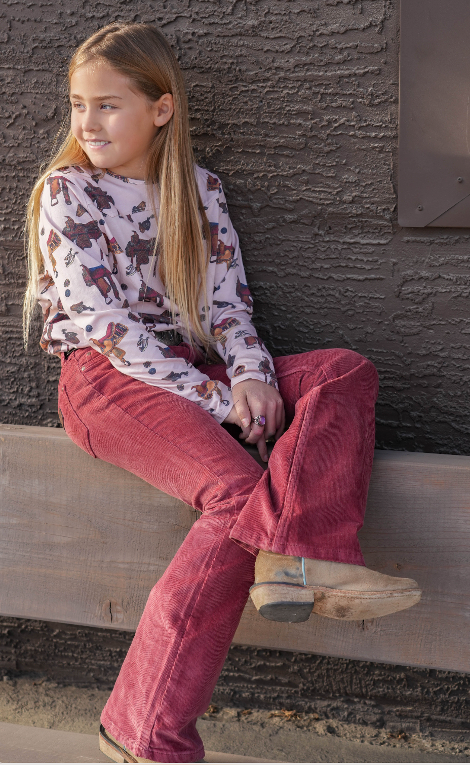 Wrangler - Girl's Saddle Print Western Yoke Knit Top