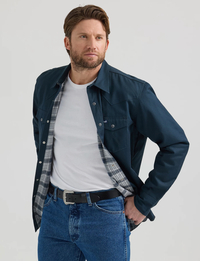 Wrangler - Men's Jacket Flannel Lined Long Sleeve Workshirt - Classic Fit - Black