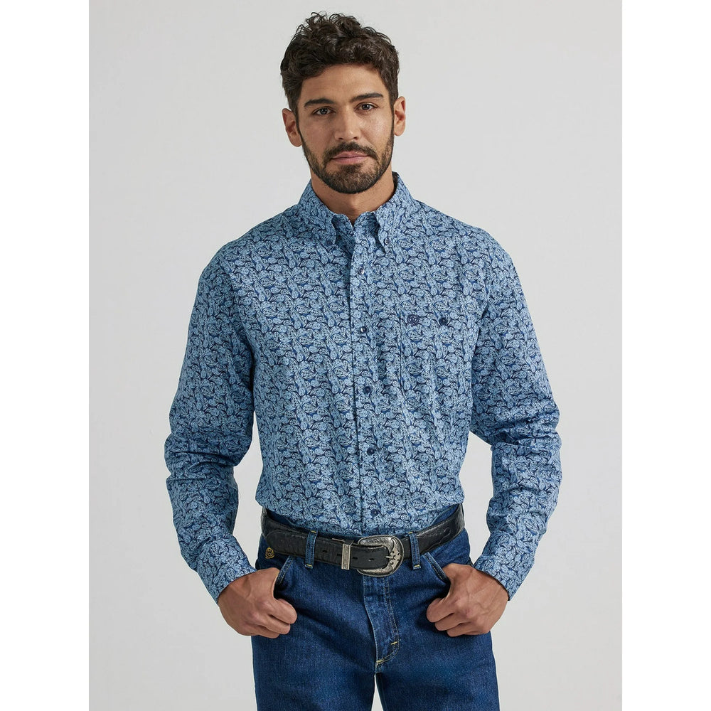 Wrangler - Men's Long Sleeve Button Down George Strait Wavy Sea