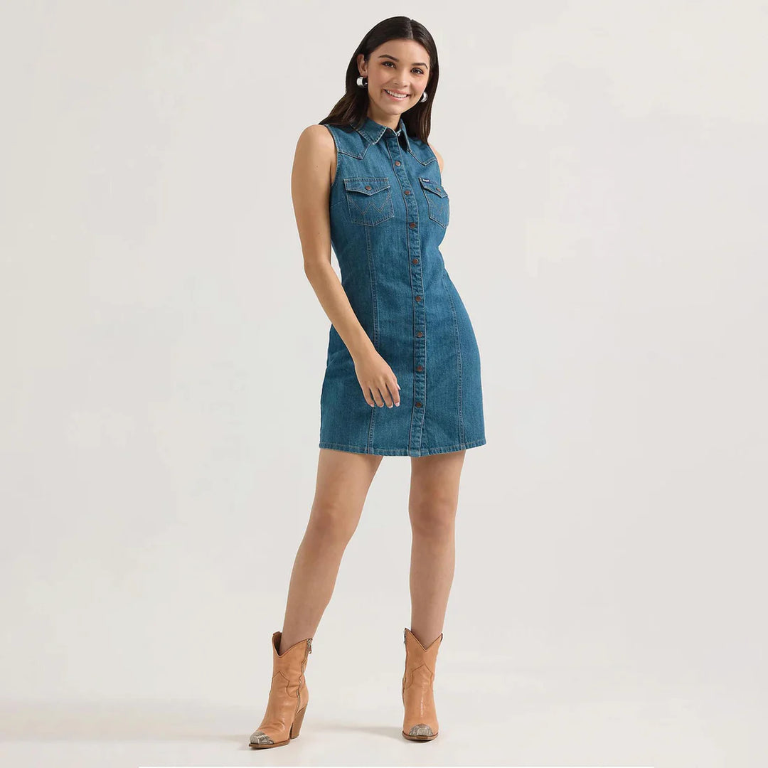 Wrangler - Women's Dress Sleeveless Denim Western Snap