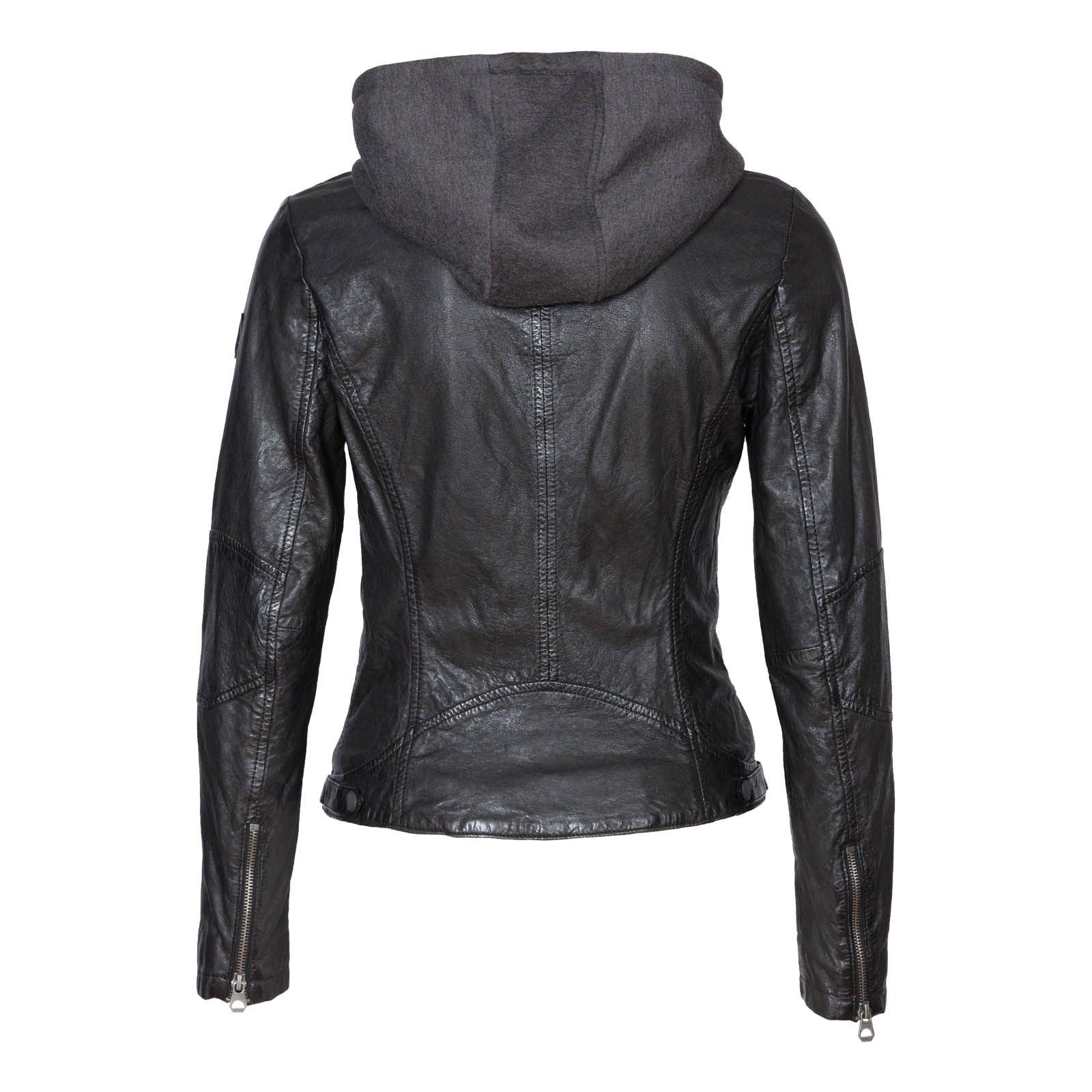 Mauritius - Women's Yoa Black Leather Jacket w/ Hood