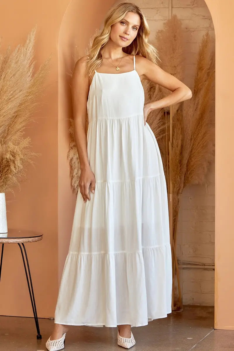 Women's Summer Solid Tiered Long Dress (Pink Only)