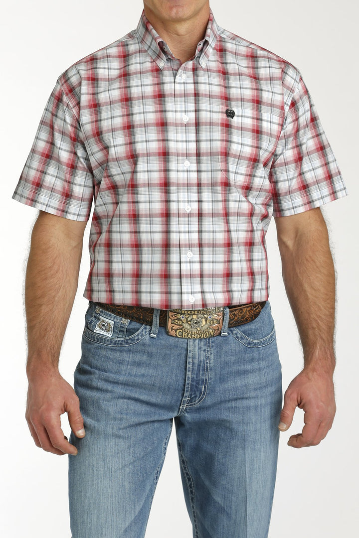 Cinch - Men's Short Sleeve Button-Down Red Plaid