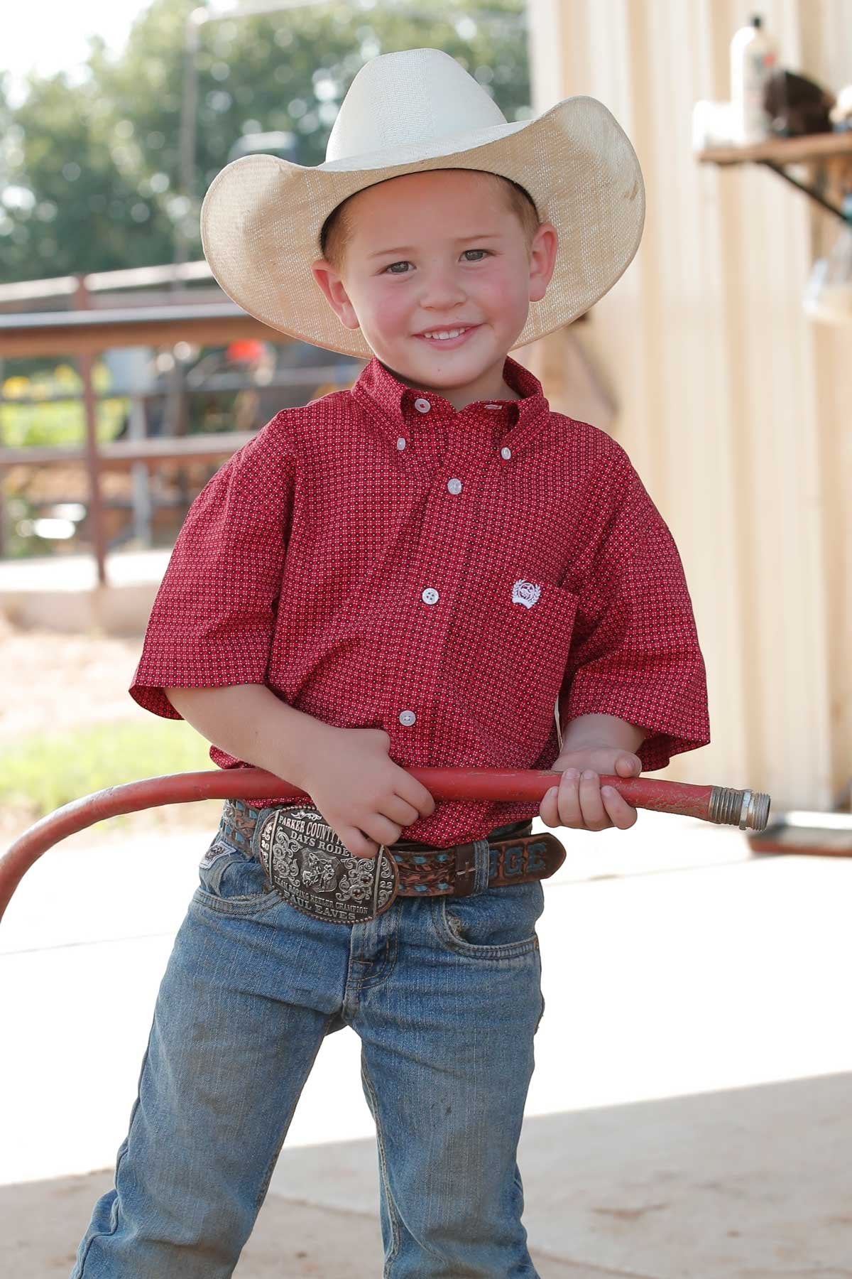 Cinch - Little Boy's Shirt Sleeve Geo Print Red