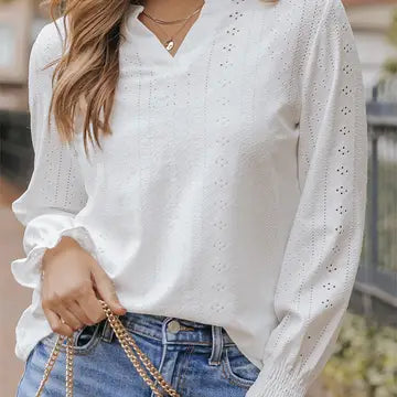 White Textured Loose Blouse
