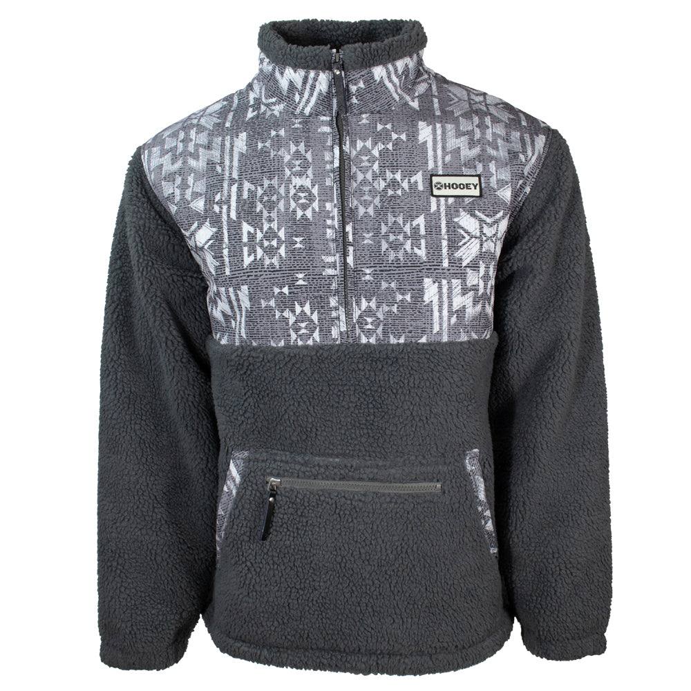 Hooey - Mens Charcoal Fleece Pullover w/ Aztec Pattern Chest and Collar