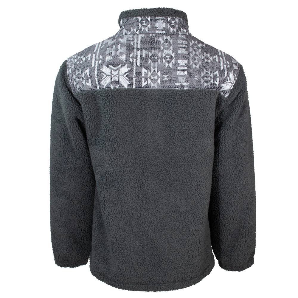 Hooey - Mens Charcoal Fleece Pullover w/ Aztec Pattern Chest and Collar